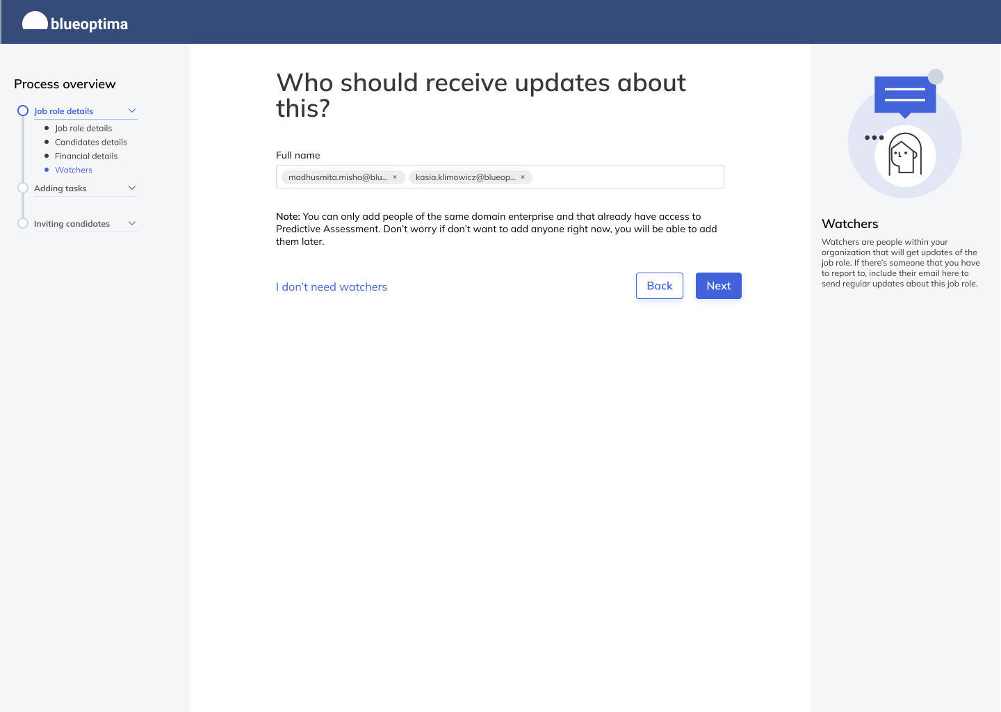 Watchers step in job role creation